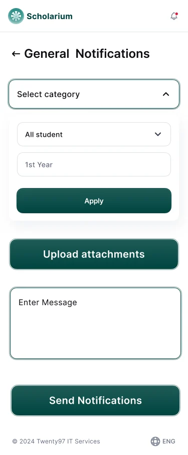 Send notifications screen with audience selection and message